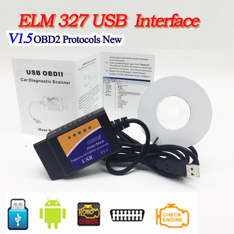 ο V1.5 USB ELM327  ELM327 OBDII OBD2 V1.5 Ʈ   ĳ    ۵   ̵/IOS/Windows